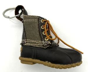 LL Bean Mini Bean Boot Keychain Rubber & Olive Canvas Maine Souvenir - Picture 1 of 6