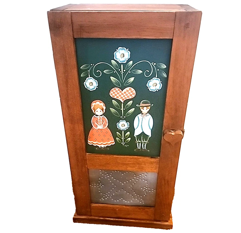 Armario vintage pintado a mano arte popular perforado casa de campo de hojalata hecho en EE. UU. Foto 1 de 4