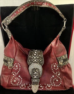 Montana West Concealed Carry Shoulder Handbag Purse Studded Rhinestone Buckle - Picture 1 of 2
