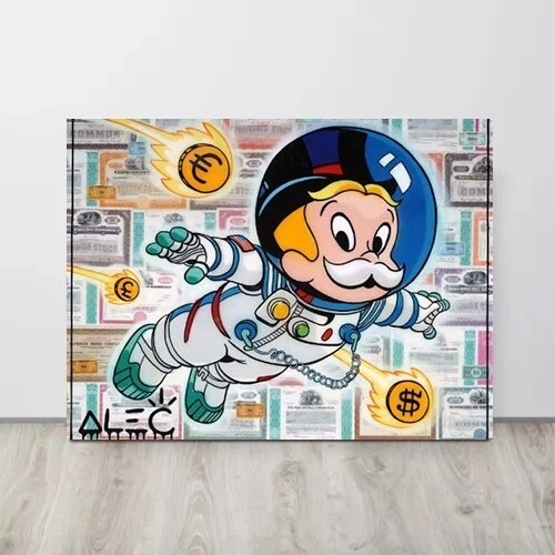 Alec Monopoly Canvas "Astronaut Rags Two Richie Flying Crypto" Wall art - Image 1 of 4