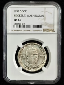 1951-S Booker T. Washington Half Dollar- NGC Grade MS65 "Crisp Strike" Toning1 - Picture 1 of 4