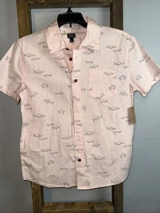 Bixby Nomad Boys Sz 12 14 Hawaiian Shirt Large EUC Shark Short Sleeve - Picture 1 of 4