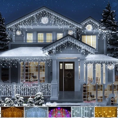 Outdoor Christmas Icicle Lights Mains Window Eave Waterfall Curtain Fairy Lights - Image 1 of 4