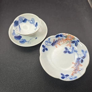 Antike japanische kobaltblau weiß Tasse Untertasse Schale signiert zum Ausstellen oder Reparieren - Bild 1 von 21