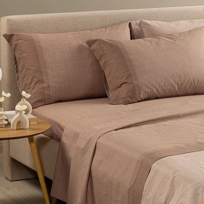 Completo Lenzuola In Cotone Dylan Matrimoniale Tortora Caleffi Camera da Letto - Immagine 1 di 2