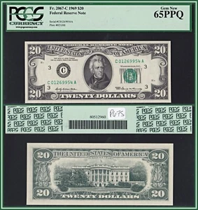 1969 Philadelphia $20 Federal Reserve Note PCGS 65 PPQ Gem Unc Twenty Dollars - Picture 1 of 7