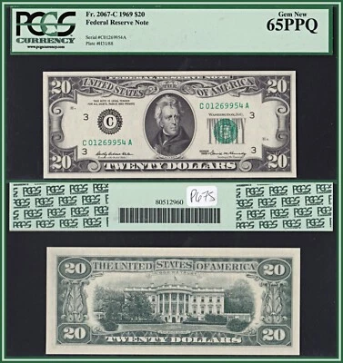 1969 Philadelphia $20 Federal Reserve Note PCGS 65 PPQ Gem Unc Twenty Dollars - Image 1 of 4