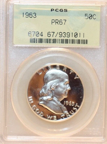 1963 US Franklin Proof Half PCGS PR67 Old Green Holder Cover