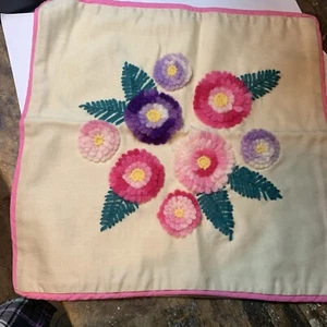 Embroidered Pillow Cover Floral 15” X 16” Cottagecore Vintage - Picture 1 of 3