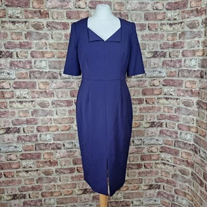 LK Bennett Dress 14 Blue Midi Length Straight Pencil Half Sleeve - Picture 1 of 11