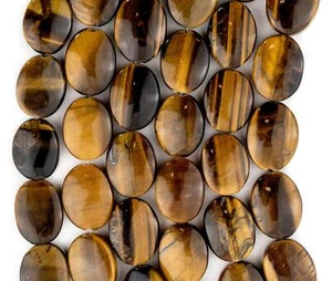 Flat Oval Tiger Eye Beads 12-15mm Brown Gemstone 16 Inch Strand - Picture 1 of 4