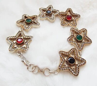 Neu Türkische Sterne Topas & CZ funkelnder Edelstein Gold Metall Armband verpackt - Bild 1 von 4