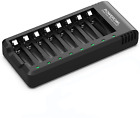 8 Bay AA AAA Battery Charger, USB High-Speed Charging, Independent Slot, for Ni-