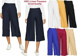 Damen Wide Leg High Waist Leinen Hose Culotte Cropped Hose Ex High Street - Bild 1 von 9