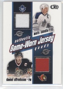 2002 Pacific Heads Up Game-Worn Jersey Quads Mats Sundin Daniel Alfredsson HOF