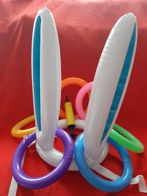 Lot 2 chapeaux gonflables avec oreilles de lapin et 12 anneaux gonflables Pâques - Photo 1/4