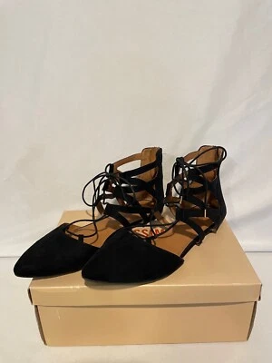 Mossimo Supply Co Flats Black Vegan Suede Lace Up Pointed Toe Shoes Women's 8.5 - Image 1 of 4