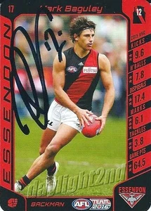Signed 2016 ESSENDON BOMBERS AFL Card MARK BAGULEY - Picture 1 of 1