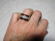 Men's 14K Yellow Gold Baguette Diamond Square Garnet Band Ring Sz 8
