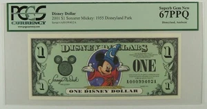 2001 $1 Disney Dollar, Sorcerer Mickey / 1955 Disneyland Park Back PCGS 67 PPQ - Picture 1 of 3
