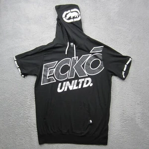 VTG Ecko Unltd Sweatshirt Mens Large Black Hoodie Short Sleeve Spellout Y2K 90s - Picture 1 of 10