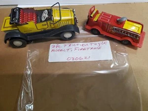 Vintage 2 Piece Tin Friction Motor Toy Fire Truck Model T Lot Japan Nice Shape! - Picture 1 of 8
