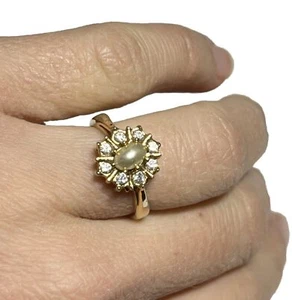 ROMAN Faux Pearl Cabochon Rhinestone Halo High Setting Vintage Ring SS320 - Picture 1 of 6