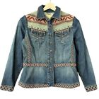 Coldwater Creek Aztec Western Embroidered Denim Jacket Womens S