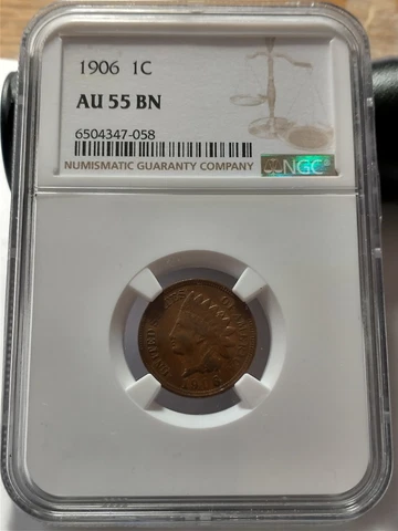 1906 Indian Head Penny AU 55 BN Cover