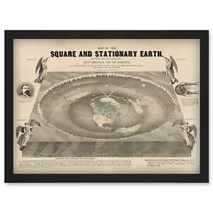 More details for ferguson vintage map square stationary earth flat earth framed wall art print a3