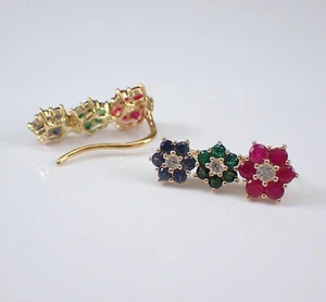 1.80Ct Lab Created Multicolor Flower Ear Climbers Earring 14K Yellow Gold Plated - Picture 1 of 6