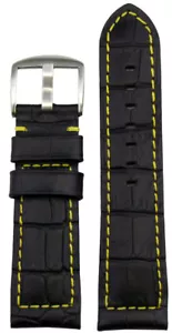 Banda de reloj de cuero negro 20 mm XL Panatime con estampado de Gator, punto amarillo y espalda - Imagen 1 de 1
