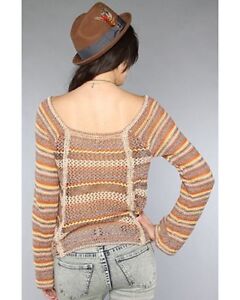 Free People Sweater Crochet M Open Knit Phoenix Spice Combo Boho Silk Blend 