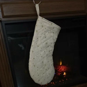Christmas Stocking-Traditional Gold Glitter Stars- Homemade Lined Quilted Cotton - Picture 1 of 6