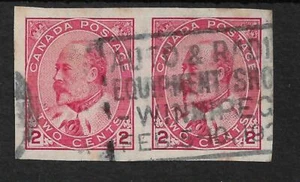 CANADA 1902-12 EVII 2c ROSE CARMINE IMPERF PAIR USED - Picture 1 of 2