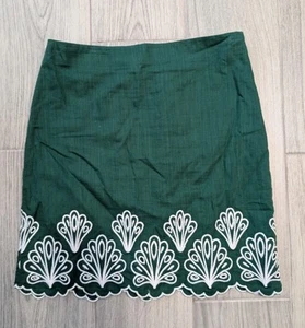 Falda bordada Talbots verde mezcla de lino 2 P 2P festoneada forrada cremallera lateral Mb - Imagen 1 de 5