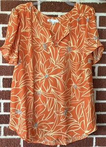 DR2 Daniel Rainn Bluse orange V-Ausschnitt Blumenmuster Größe XL - Bild 1 von 3