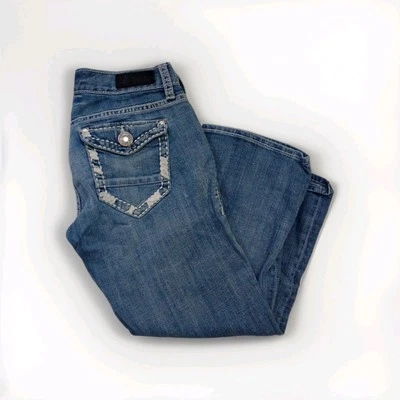 Daytrip Leo Straight Capri Jean Light  Wash Embroidered Studded Tag Sz 26R Foto 1 de 4