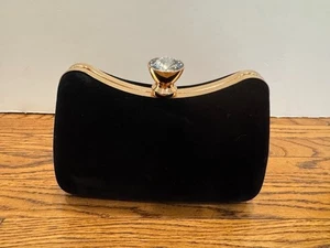 Vintage Like Velvet Black Clutch Cocktail Womens Purse with Faux Crystal New - Picture 1 of 9