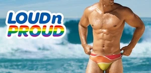 Aussiebum LOUD N' PROUD Gay Pride Swim Brief. Large. NWOT. - Picture 1 of 4