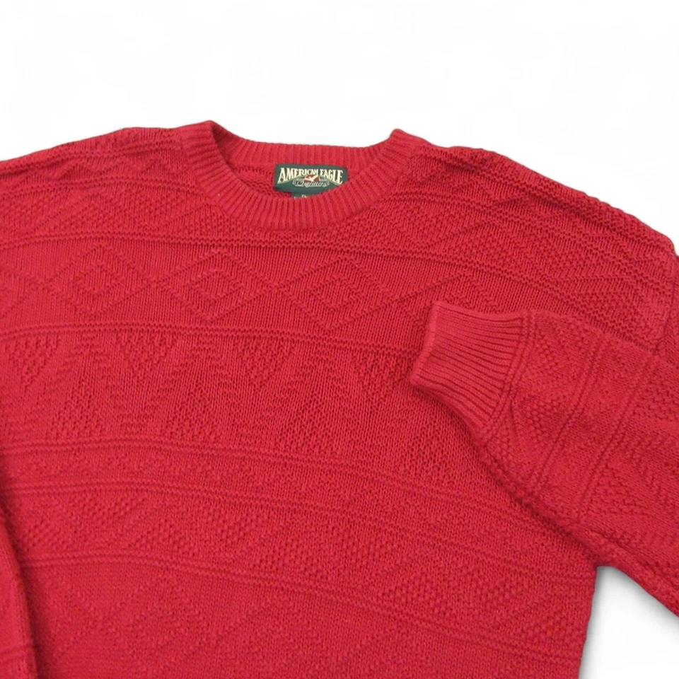 Suéter Pullover Vintage American Eagle Para Hombres XL Rojo Geométrico Tejido Patrón 100% Foto 1 de 4
