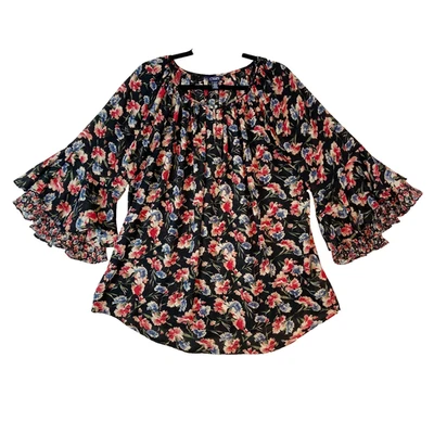 Chaps Top Feminino 1X Manga de Sino Floral Camadas Escuro Cottagecore Camponês Country - Imagem 1 de 4