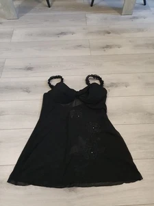 Vintage La Senza Black Embroidered Chemise Size 18 - Picture 1 of 24