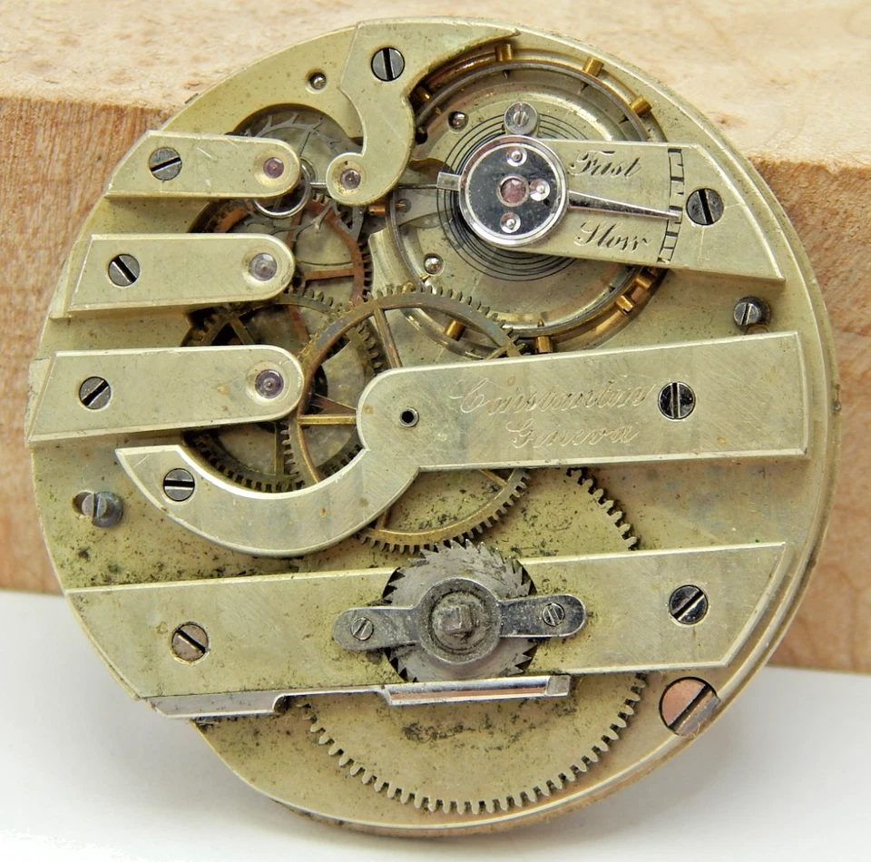 Antique Constantin Geneva 18 size jeweled pocket watch movement w/ good Balance - Image 1 of 4