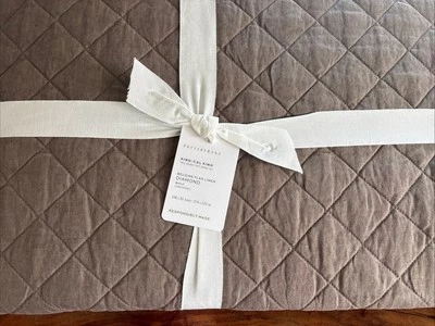 POTTERY BARN BELGIAN FLAX LINEN DIAMOND QUILT, KING/CAL KING ~ Mocha Brown NWT - Image 1 of 4