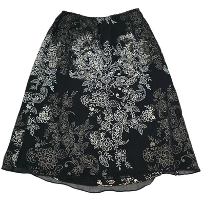 Charter Club Black Floral Layered Silk Skirt Size 10 Elastic Waist Paisley - Image 1 of 4