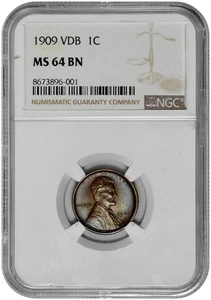 1909 VDB 1C Lincoln Wheat Cent NGC Graded MS 64 BN with Toning in New Holder - Picture 1 of 2