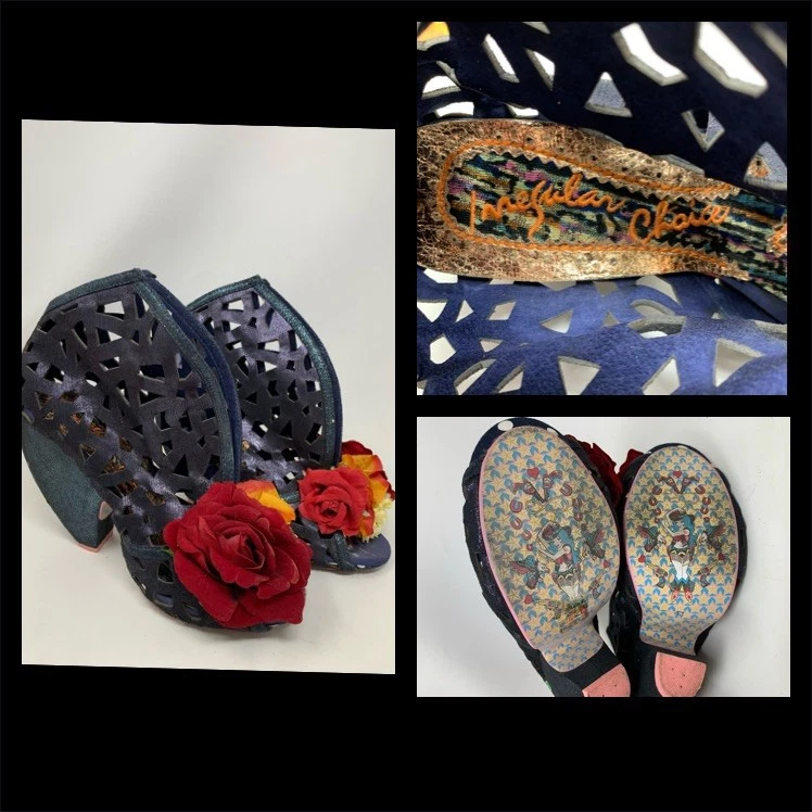 Irregular Choice Tacones Azules Brillantes Cuña Talla 10 Flores Azules Floral Elegante-¡RARO! Foto 1 de 4