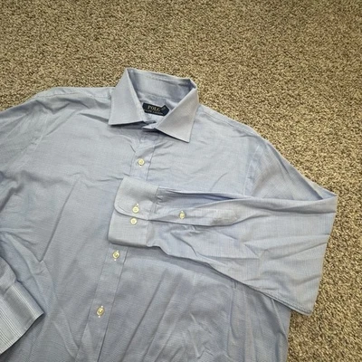 Camisa de vestir Polo Ralph Lauren talla 17 32/33 azul a cuadros con botones Foto 1 de 4