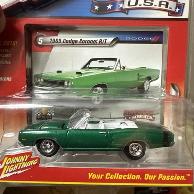 Johnny Lightning Muscle Cars 2016 EE. UU. #5 1969 Dodge Coronet R/T neumático de goma verde Foto 1 de 4